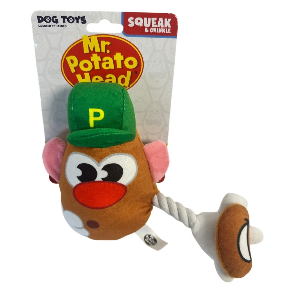Hasbro Mr Potato Head Dog Toy Set 2pc Brown Blue Green New Squeak Crinkle Rope